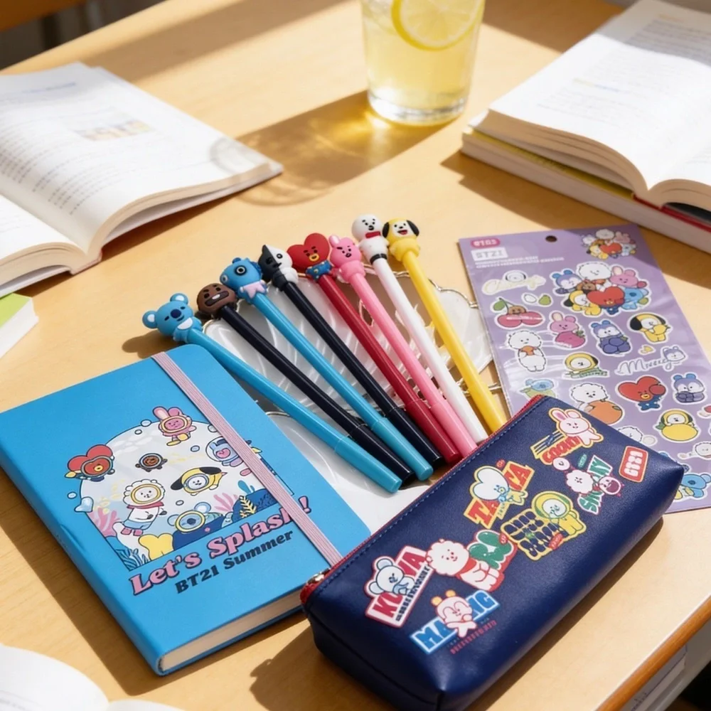 BT21 BTS Notebook, BT21 Pen Case, Stickers & BTS Pen set Stationary Bundle